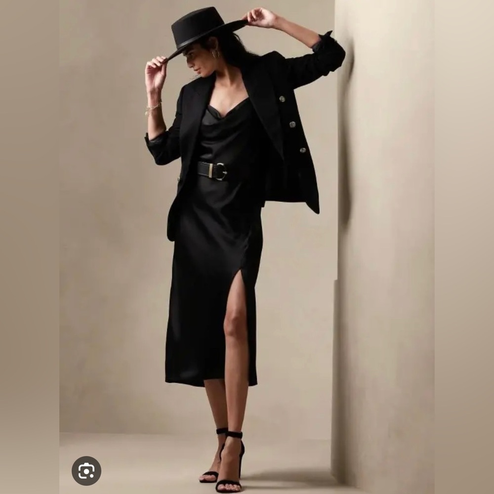 NWT Banana Republic Black Satin Valley Midi Criss Cross Slip dress size …